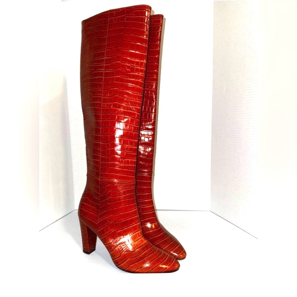 Longchamp Embossed Croc Burnt Orange Knee Boots 40=9